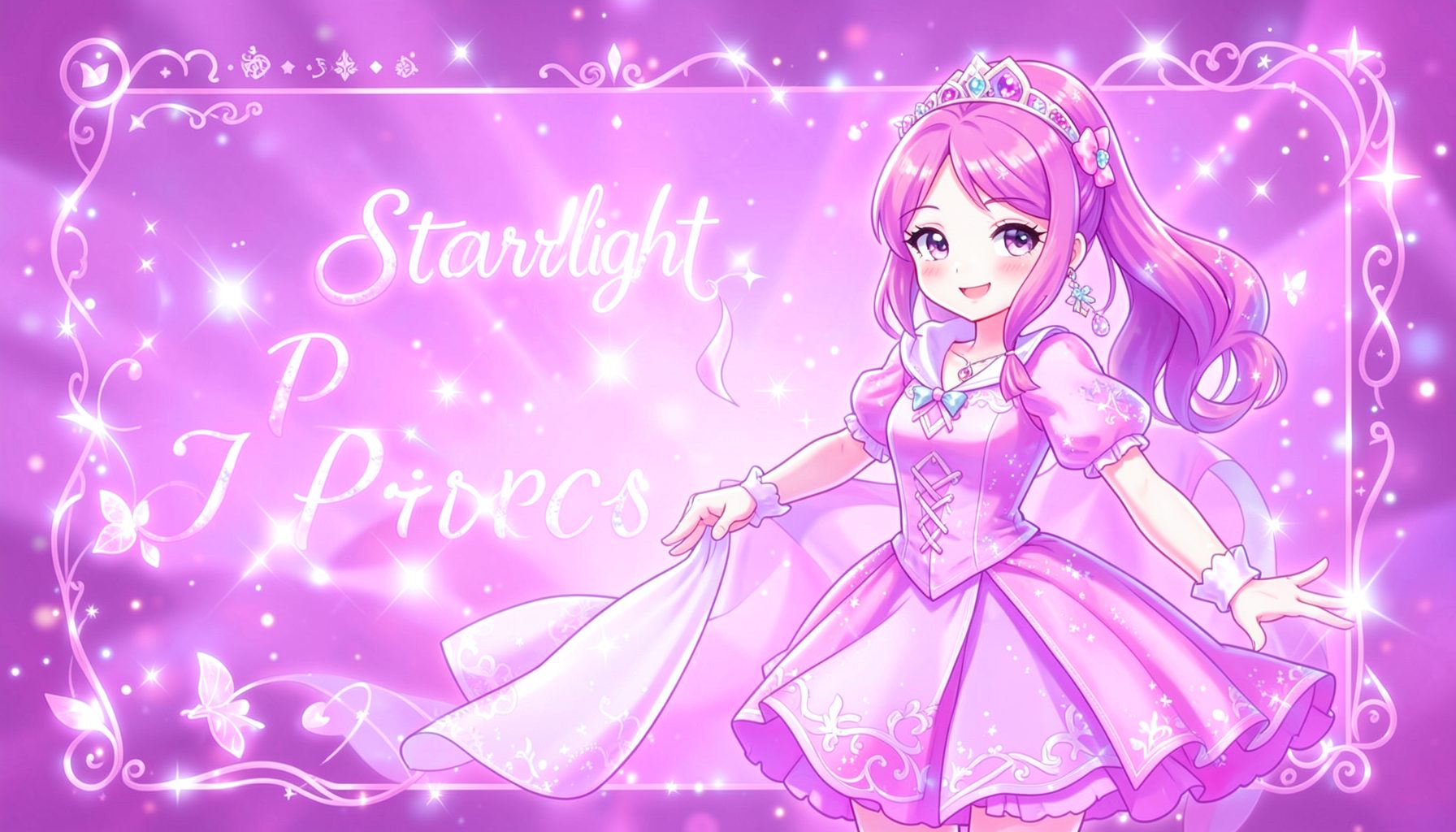 Giao diện game Starlight Princess với tông hồng tím lấp lánh, hình ảnh công chúa anime dễ thương